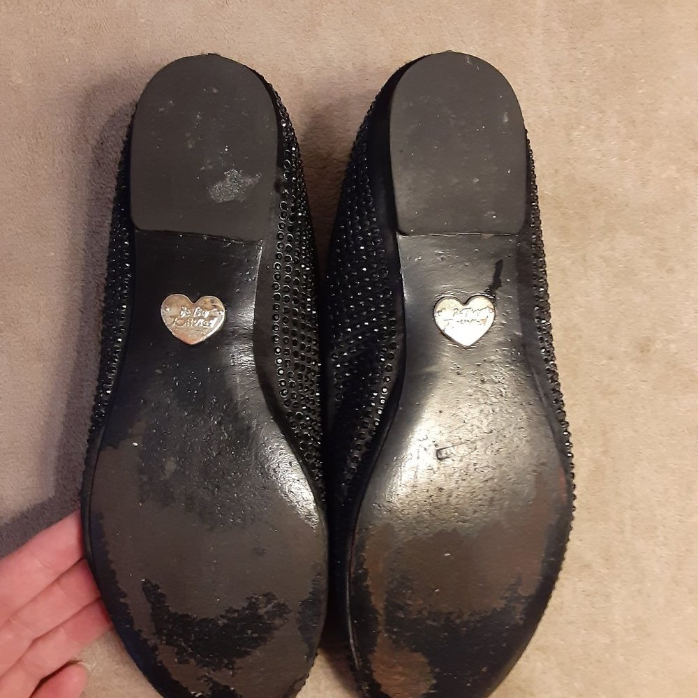 Betsey Johnson Beaded Black Ballarina Slipper w/Red Lips & Cheetah Lining Size 8 - Picture 8 of 10